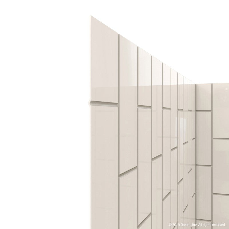 Aqua-Q Frameless Bi-Fold Shower Door Kit with Subway Style Wall and Biscuit Shower Base Pan