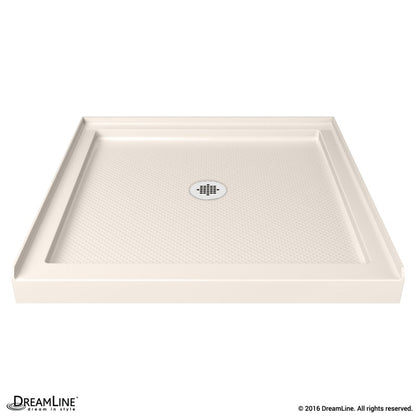 Aqua-Q Frameless Bi-Fold Shower Door Kit with Subway Style Wall and Biscuit Shower Base Pan