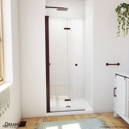 Aqua-Q Frameless Bi-Fold Shower Door Kit with Subway Style Wall and White Shower Base Pan