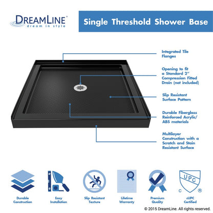 Aqua Frameless Bi-Fold Shower Door Kit with Black Shower Base Pan