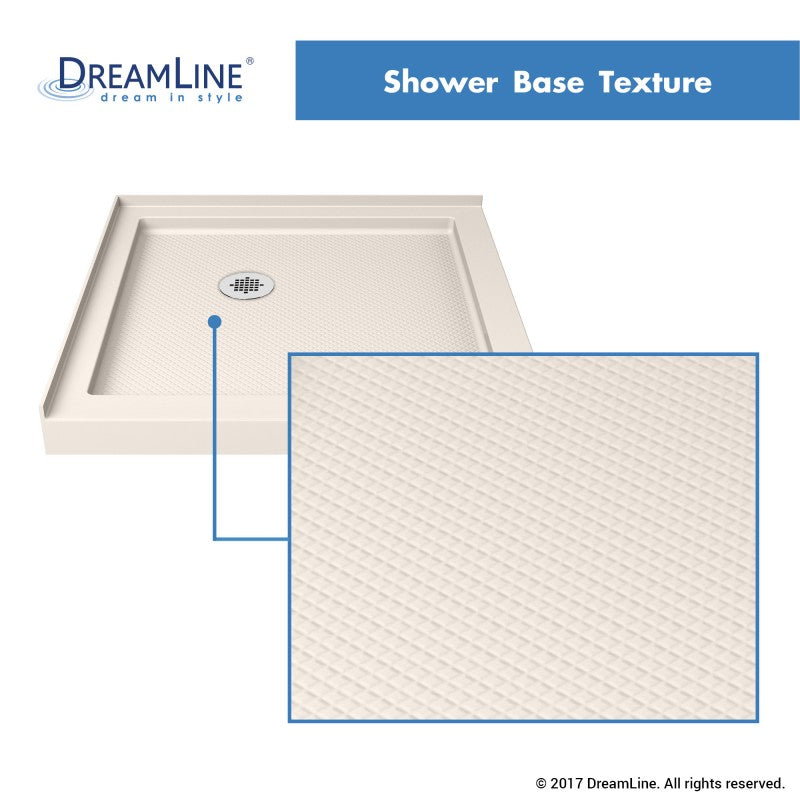 Aqua-Q Frameless Bi-Fold Shower Door Kit with Subway Style Wall, Storage Niche, and Biscuit Shower Base Pan