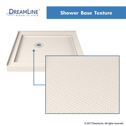 Aqua-Q Frameless Bi-Fold Shower Door Kit with Subway Style Wall, Storage Niche, and Biscuit Shower Base Pan