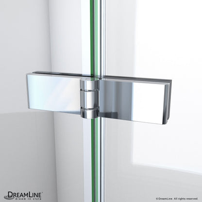 Aqua-Q Frameless Bi-Fold Shower Door Kit with Subway Style Wall, Storage Niche, and Black Shower Base Pan