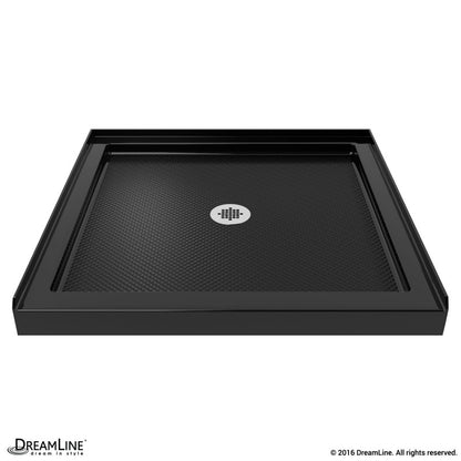 Aqua-Q Frameless Bi-Fold Shower Door Kit with Subway Style Wall, Storage Niche, and Black Shower Base Pan