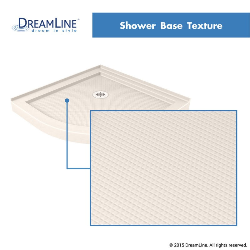 Prime Semi-Frameless Corner Enclosure Center Sliding Shower Door Kit with Biscuit Shower Base Pan and Corner Drain