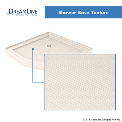 Prime Semi-Frameless Corner Enclosure Center Sliding Shower Door Kit with Biscuit Shower Base Pan and Corner Drain