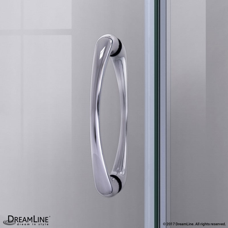 Prime Semi-Frameless Corner Enclosure Center Sliding Shower Door Kit with Biscuit Shower Base Pan and Corner Drain