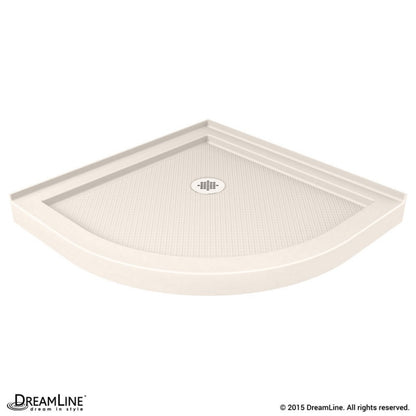 Prime Semi-Frameless Corner Enclosure Center Sliding Shower Door Kit with Biscuit Shower Base Pan and Corner Drain