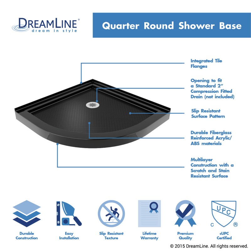 Prime Semi-Frameless Corner Enclosure Center Sliding Shower Door Kit with Black Shower Base Pan and Corner Drain