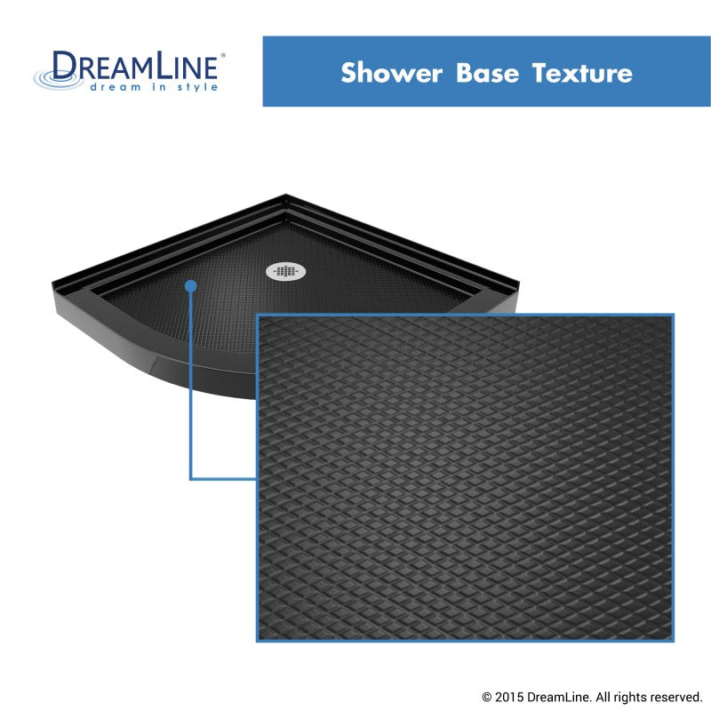 Prime Semi-Frameless Corner Enclosure Center Sliding Shower Door Kit with Black Shower Base Pan and Corner Drain