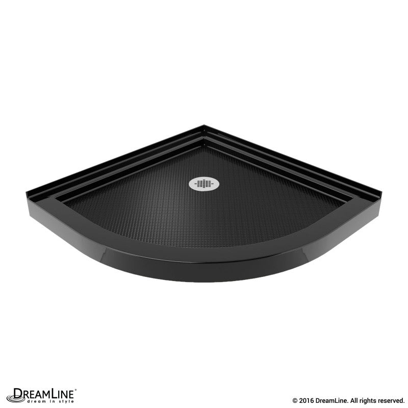 Prime Semi-Frameless Corner Enclosure Center Sliding Shower Door Kit with Black Shower Base Pan and Corner Drain