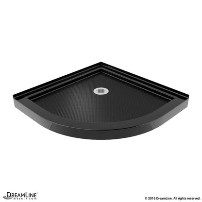 Prime Semi-Frameless Corner Enclosure Center Sliding Shower Door Kit with Black Shower Base Pan and Corner Drain