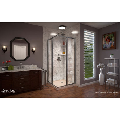 Cornerview Framed Corner Enclosure Center Sliding Shower Door Kit with Biscuit Shower Base Pan