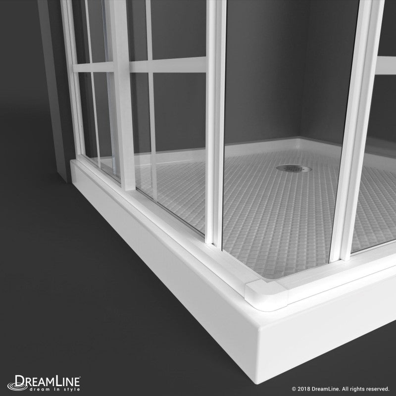 French Corner Enclosure Center Sliding Shower Door Kit with White Shower Base Pan