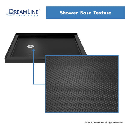 French Corner Enclosure Center Sliding Shower Door Kit with Black Shower Base Pan