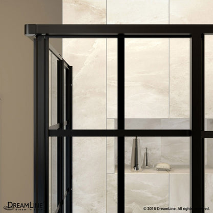 French Corner Enclosure Center Sliding Shower Door Kit with Black Shower Base Pan