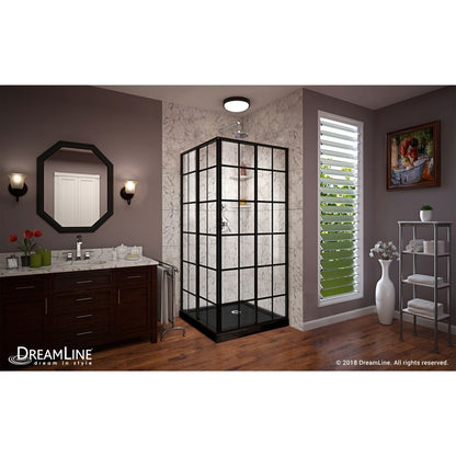 French Corner Enclosure Center Sliding Shower Door Kit with Black Shower Base Pan