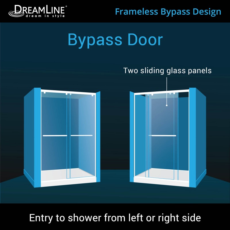 Charisma Frameless Double Sliding Shower Door Kit with Black Shower Base Pan and Center Drain