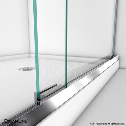 Charisma Frameless Double Sliding Shower Door Kit with White Shower Base Pan and Right Drain