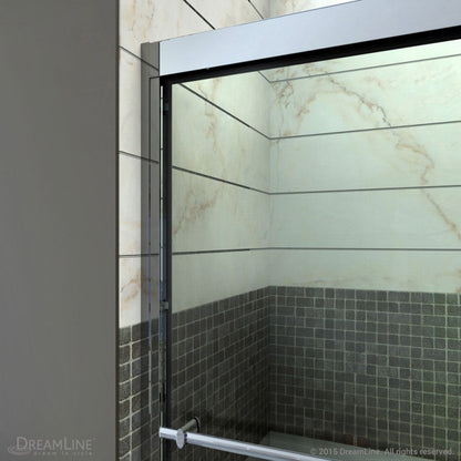 Duet Semi-Frameless Double Sliding Shower Door Kit with Biscuit Shower Base Pan and Left Drain