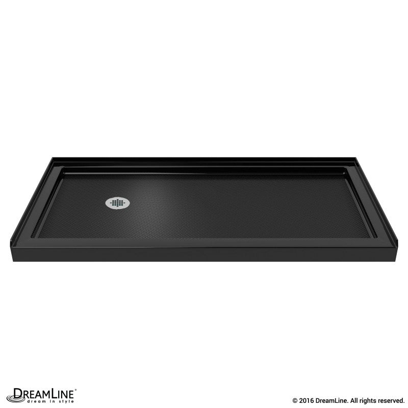 Duet Semi-Frameless Double Sliding Shower Door Kit with Black Shower Base Pan and Left Drain