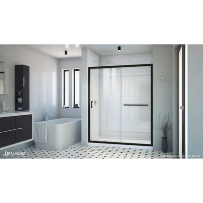 Infinity-Z Semi-Frameless Single Sliding Shower Door Kit with White Shower Base Pan and Left Drain