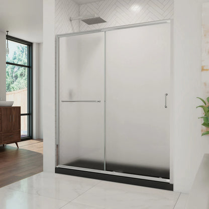 Infinity-Z Semi-Frameless Single Sliding Shower Door Kit with Black Shower Base Pan and Center Drain
