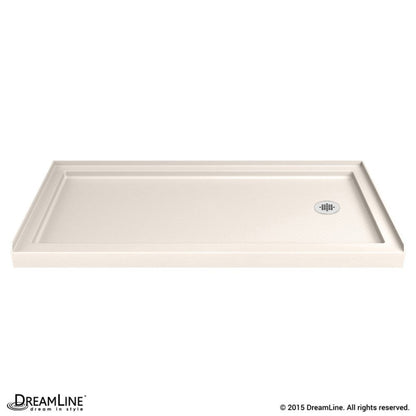 Infinity-Z Semi-Frameless Single Sliding Shower Door Kit with Biscuit Shower Base Pan and Right Drain