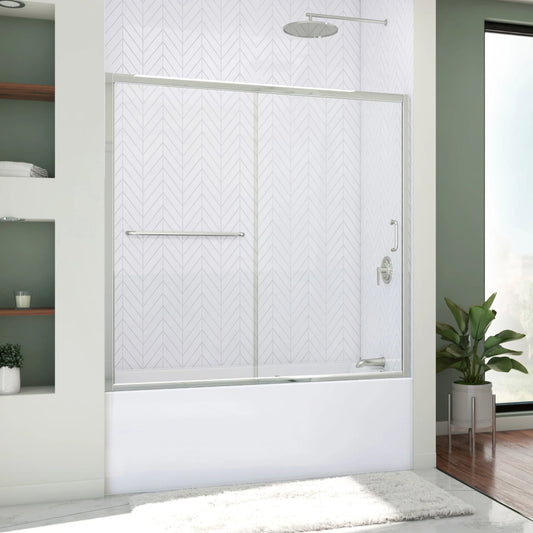 Infinity-Z Semi-Frameless Single Sliding Tub Door Kit with Diamond Style Wall