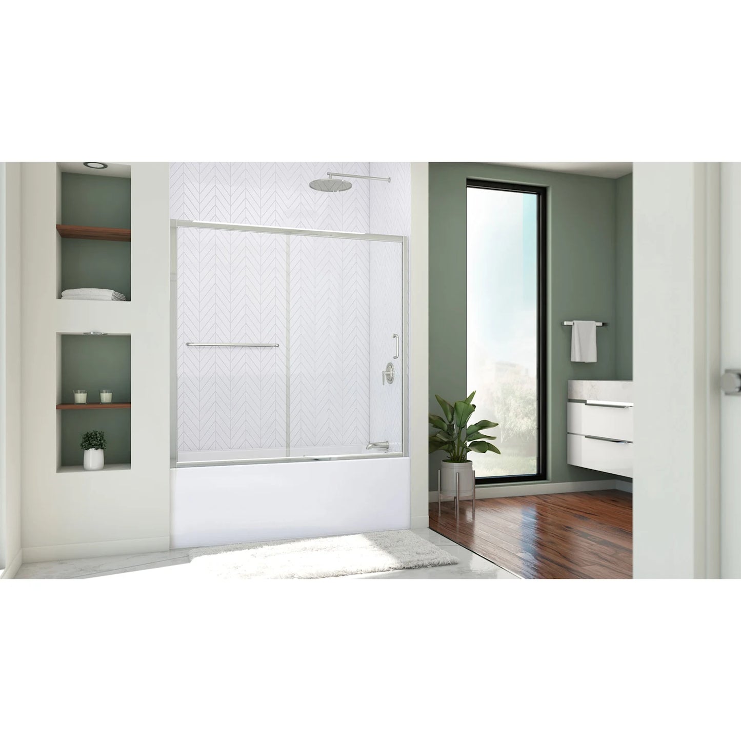 Infinity-Z Semi-Frameless Single Sliding Tub Door Kit with Diamond Style Wall