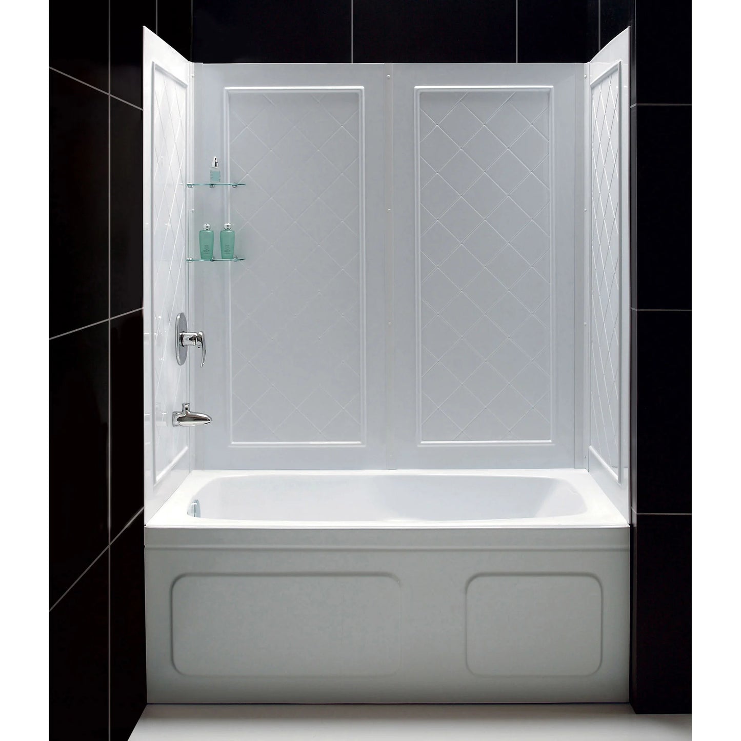 Infinity-Z Semi-Frameless Single Sliding Tub Door Kit with Diamond Style Wall