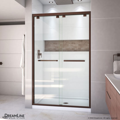 Encore Semi-Frameless Double Sliding Shower Door Kit with White Shower Base Pan and Center Drain