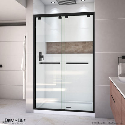 Encore Semi-Frameless Double Sliding Shower Door Kit with White Shower Base Pan and Center Drain