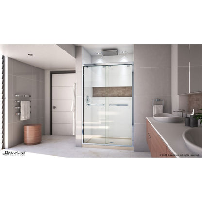 Encore Semi-Frameless Double Sliding Shower Door Kit with Biscuit Shower Base Pan and Center Drain