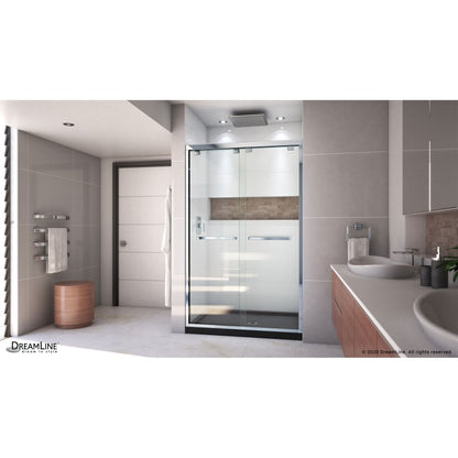 Encore Semi-Frameless Double Sliding Shower Door Kit with Black Shower Base Pan and Center Drain