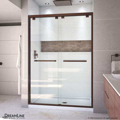 Encore Semi-Frameless Double Sliding Shower Door Kit with White Shower Base Pan and Center Drain