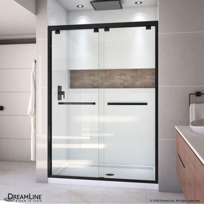 Encore Semi-Frameless Double Sliding Shower Door Kit with White Shower Base Pan and Center Drain