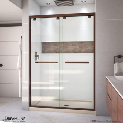 Encore Semi-Frameless Double Sliding Shower Door Kit with Biscuit Shower Base Pan and Center Drain