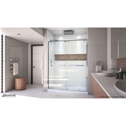 Encore Semi-Frameless Double Sliding Shower Door Kit with White Shower Base Pan and Right Drain