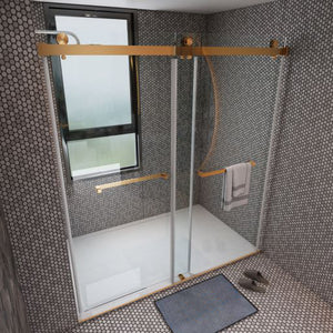 Sybil Double Sliding Frameless Shower Door with Smooth Sliding and 3/8 in. (10 mm) Glass (DS01)