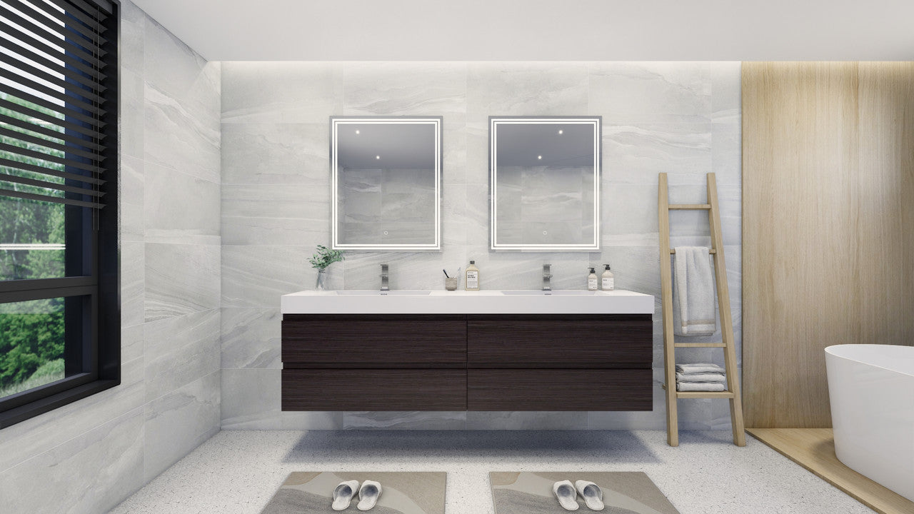 Fortune 84" Wall Mounted Bathroom Vanity with Reinforced Acrylic Integrated Sink Top