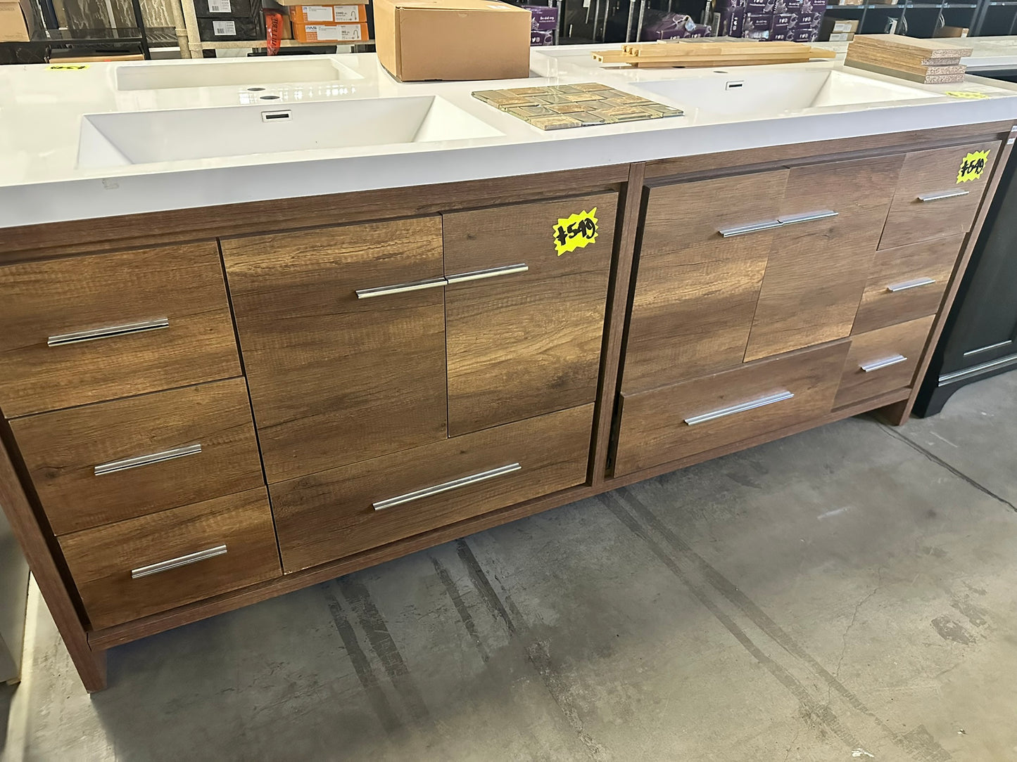 [CLEARANCE] 84" Dolce Freestanding Bathroom Vanity in Rosewood Color [BASE ONLY]