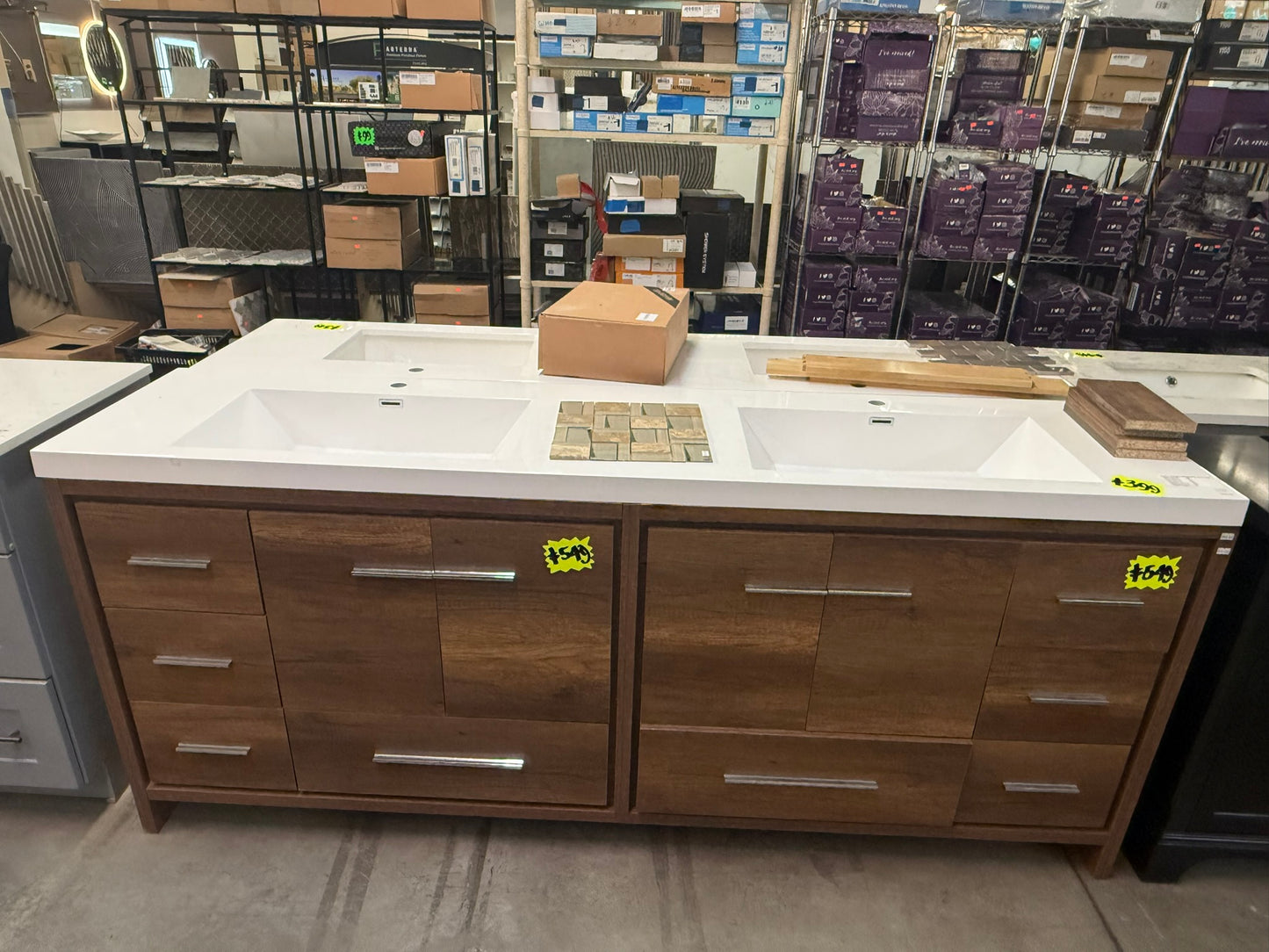 [CLEARANCE] 84" Dolce Freestanding Bathroom Vanity in Rosewood Color [BASE ONLY]
