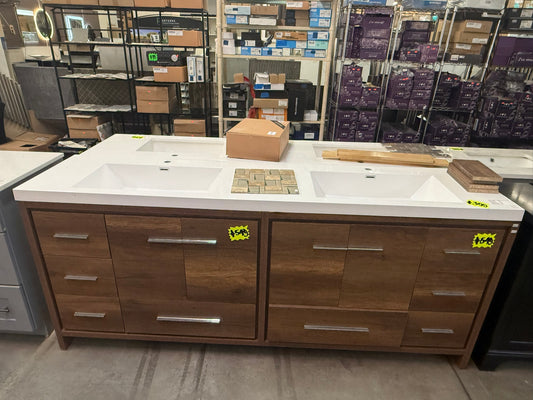 [CLEARANCE] 84" Dolce Freestanding Bathroom Vanity in Rosewood Color [BASE ONLY]