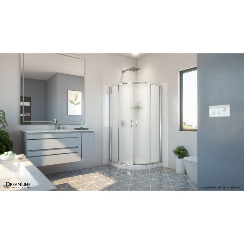 Prime Semi-Frameless Corner Enclosure Center Sliding Shower Door Kit with Subway Style Wall and White Shower Base Pan and Corner Drain