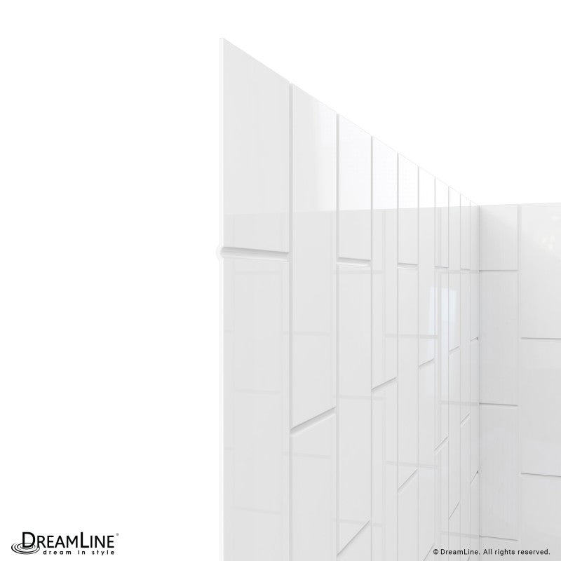 Cornerview Framed Corner Enclosure Center Sliding Shower Door Kit with Subway Style Wall and White Shower Base Pan