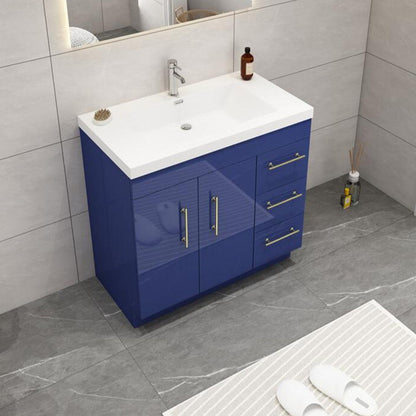 [CLEARANCE] 36" Elsa High Gloss Night Blue Vanity with 3 Right Drawers [BASE ONLY]