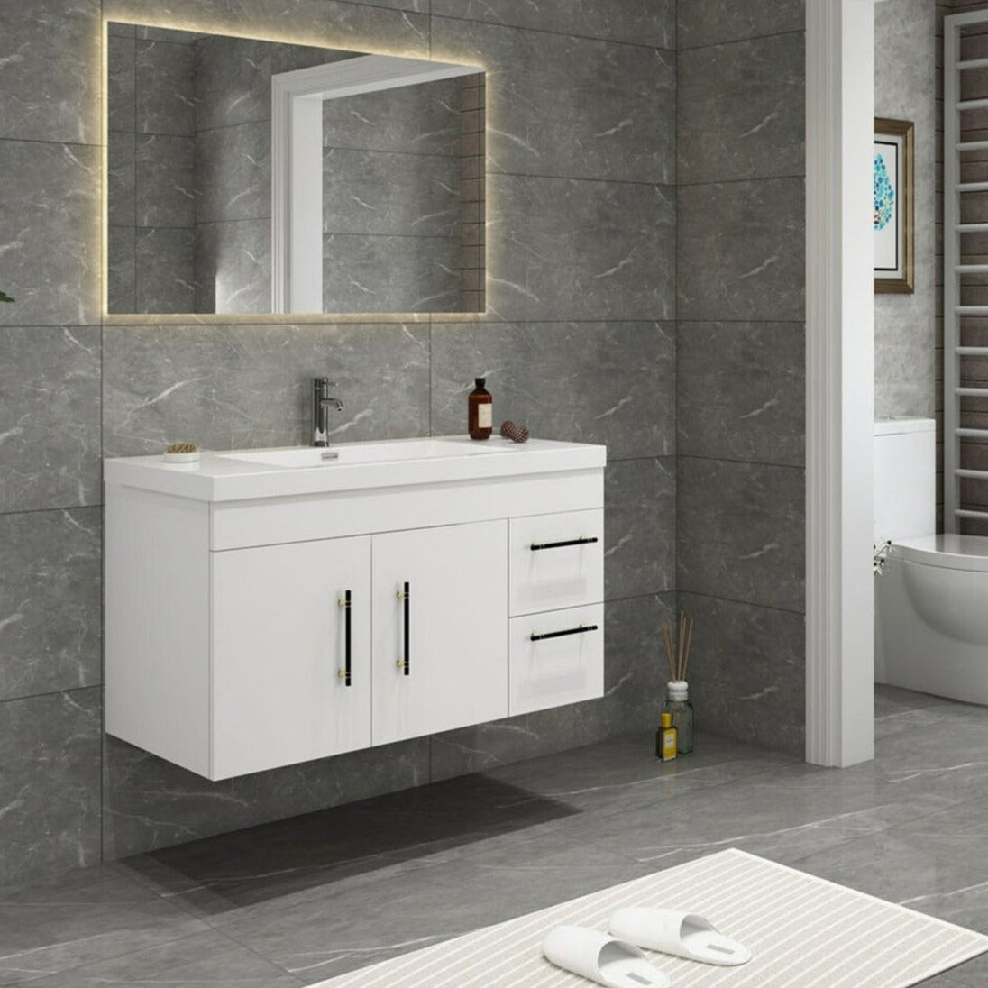 Elsa 42" Wall Mounted Bathroom Vanity with Reinforced Acrylic Sink