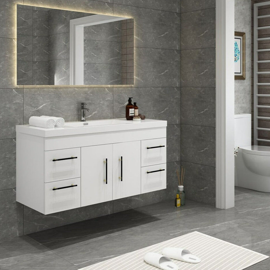 Elsa 48" Wall Mounted Bathroom Vanity with Reinforced Acrylic Sink