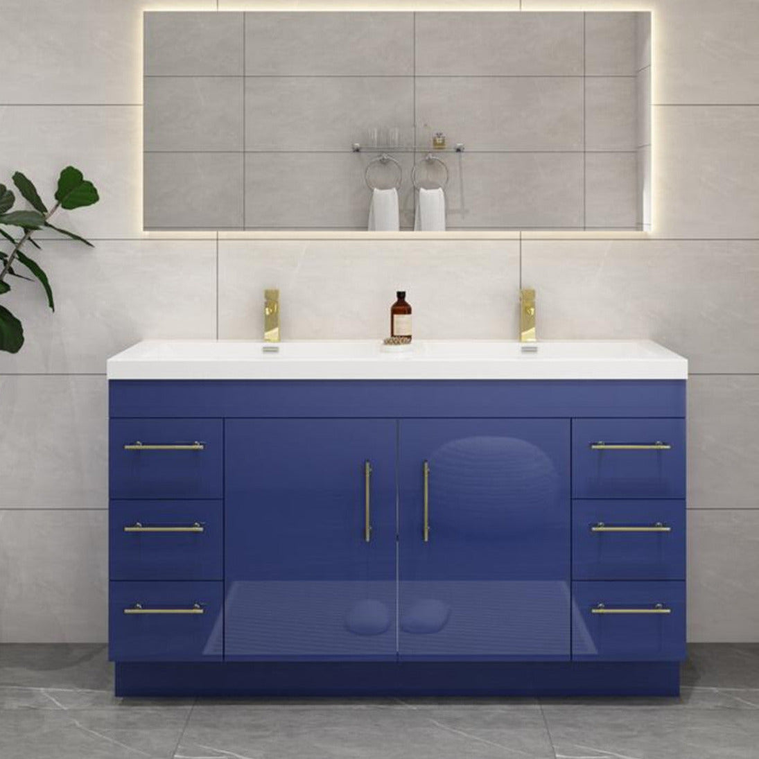 Elsa 60" Freestanding Bathroom Vanity with Acrylic Integrated Sink Top